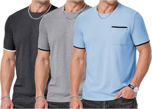 JMIERR Mens T-Shirt 3 Pack Cotton Crewneck Moisture Wicking Tee Basic Casual Short Sleeve Undershirts with Pocket in Saudi Arabia