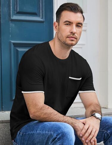 JMIERR Mens T-Shirt 3 Pack Cotton Crewneck Moisture Wicking Tee Basic Casual Short Sleeve Undershirts with Pocket in Saudi Arabia