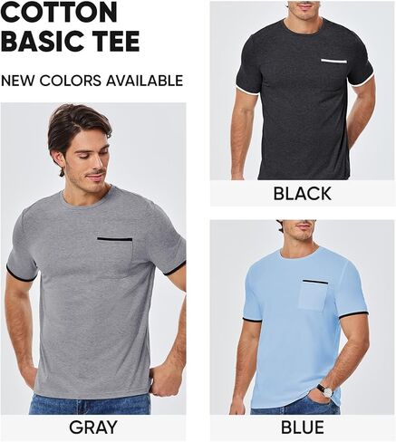 JMIERR Mens T-Shirt 3 Pack Cotton Crewneck Moisture Wicking Tee Basic Casual Short Sleeve Undershirts with Pocket in Saudi Arabia