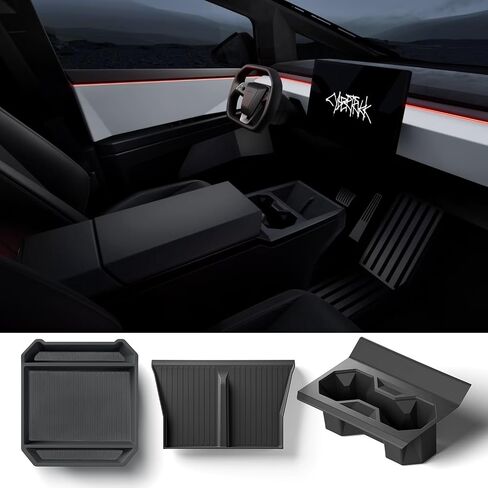 Premium Cybertruck Center Console Organizer Set Glove Pallet Organizer Storage,Charging Pad & Dual Cup Holder Perfect Fit for 2024 Cybertruck Accessories(3 Packs) in Saudi Arabia