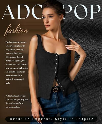Womens Ribbed Tank Tops - Sleeveless Blouses Button Down Henley Shirts Summer Vest Cami Top in Kuwait