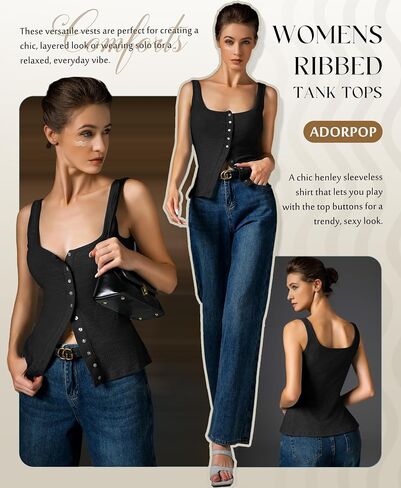 Womens Ribbed Tank Tops - Sleeveless Blouses Button Down Henley Shirts Summer Vest Cami Top in Kuwait