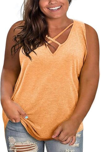 Plus Size Tank Tops for Women Summer Sleeveless Sexy V Neck T-Shirts Tops Casual Loose Cotton Tees in Kuwait