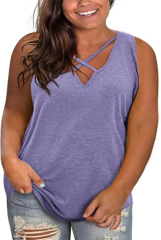 Plus Size Tank Tops for Women Summer Sleeveless Sexy V Neck T-Shirts Tops Casual Loose Cotton Tees in Kuwait
