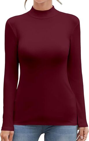 قمصان MANGDIUP النسائية ذات الياقة المدورة وأكمام طويلة بدون أكمام، تي شيرتات ضيقة أساسية in Kuwait