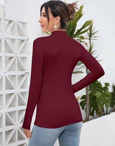 قمصان MANGDIUP النسائية ذات الياقة المدورة وأكمام طويلة بدون أكمام، تي شيرتات ضيقة أساسية in Kuwait