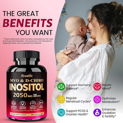 مكمل Myo-Inositol وD-Chiro Inositol المتميز (40:1) 2,050 مجم لكل جرعة، 120 كبسولة نباتية - التوازن الهرموني ودعم وظيفة المبيض الصحي للنساء in Kuwait
