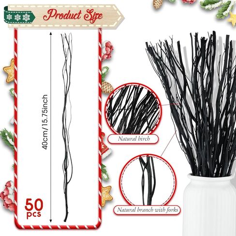 Xinnun 50 Pcs Curly Willow Branches Decorative Dried Willow Vase Filler Tree Branches for Decoration Artificial Twigs Decorative Sticks for DIY Crafts Christmas Home Decor(Black,15.75 Inch) in Saudi Arabia