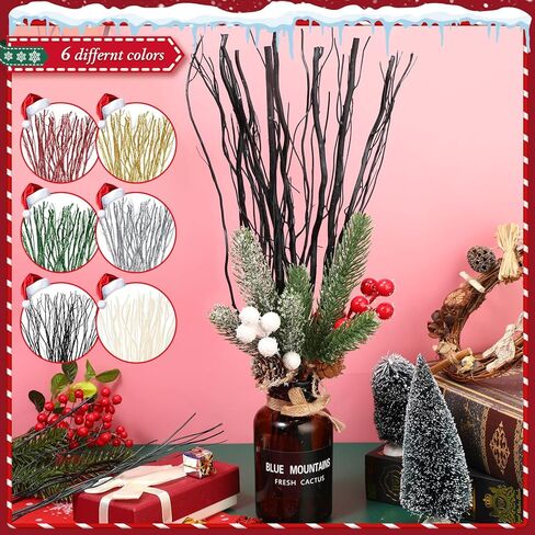 Xinnun 50 Pcs Curly Willow Branches Decorative Dried Willow Vase Filler Tree Branches for Decoration Artificial Twigs Decorative Sticks for DIY Crafts Christmas Home Decor(Black,15.75 Inch) in Saudi Arabia