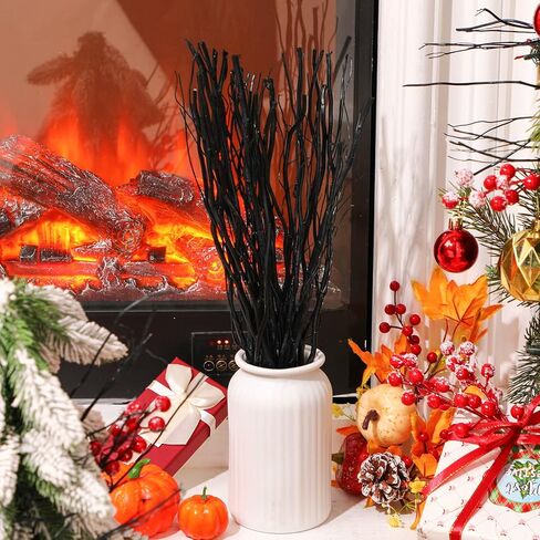 Xinnun 50 Pcs Curly Willow Branches Decorative Dried Willow Vase Filler Tree Branches for Decoration Artificial Twigs Decorative Sticks for DIY Crafts Christmas Home Decor(Black,15.75 Inch) in Saudi Arabia