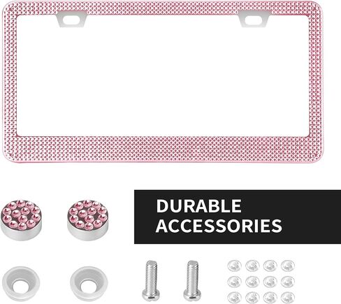 Bling License Plate Frame, Premium Stainless Steel Rhinestone License Plate Frames for Men and Women, Sparkly Plate Crystal Caps, Pink in Saudi Arabia