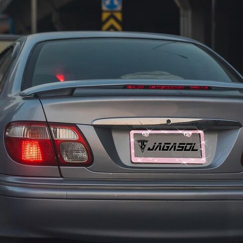 Bling License Plate Frame, Premium Stainless Steel Rhinestone License Plate Frames for Men and Women, Sparkly Plate Crystal Caps, Pink in Saudi Arabia