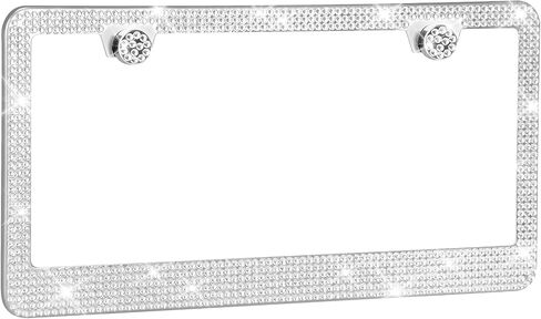 Bling License Plate Frame, Premium Stainless Steel Rhinestone License Plate Frames for Men and Women, Sparkly Plate Crystal Caps, Pink in Saudi Arabia