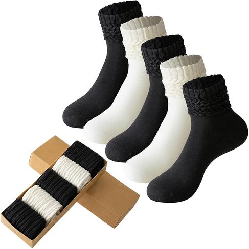Slouch Socks for Women Retro Crew Socks Casual Cotton Ribbed Socks Pack of 5 in Saudi Arabia