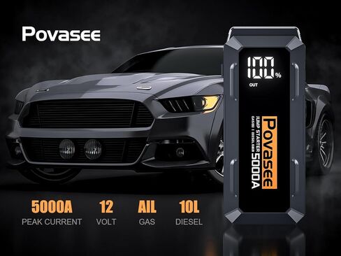 Jump Starter 5000A Peak Car Battery Jump Starter، 12V Jump Start حزمة بطارية تصل إلى جميع أنواع الغاز أو محرك الديزل 10 لتر مع بنك طاقة بشاشة LCD 3 بوصات / مخرج مزدوج / ضوء LED in Kuwait