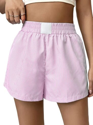 WDIRARA Women's Striped Shorts Color Block Elastic High Waisted Straight Leg Summer Shorts in Saudi Arabia