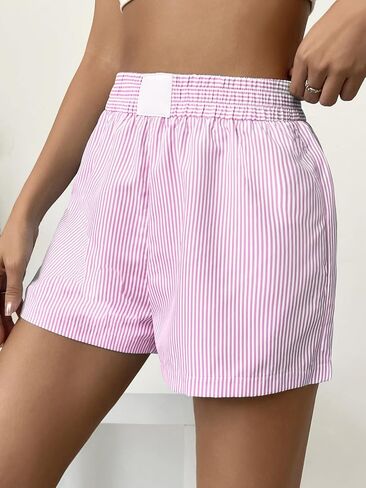 WDIRARA Women's Striped Shorts Color Block Elastic High Waisted Straight Leg Summer Shorts in Saudi Arabia
