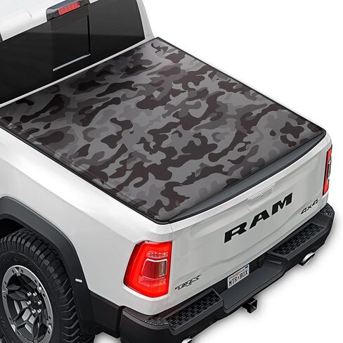 غطاء تونيو للشاحنة لـ Ram 1500 2009-2025 / Ram 2500 & 3500 مع طول سرير قصير للغاية بطول 5.7 قدم، غطاء سرير شاحنة دوارة ناعم مناسب لجميع الأحوال الجوية للشاحنة مطبوع عليه علم أسود in Kuwait