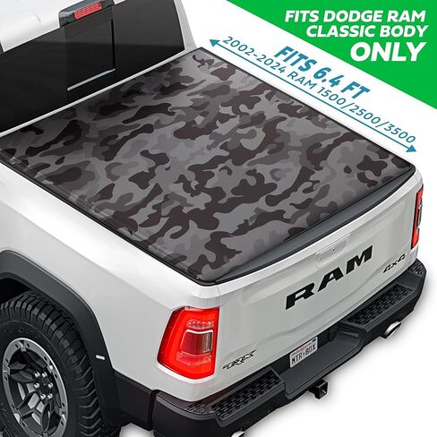 غطاء تونيو للشاحنة لـ Ram 1500 2009-2025 / Ram 2500 & 3500 مع طول سرير قصير للغاية بطول 5.7 قدم، غطاء سرير شاحنة دوارة ناعم مناسب لجميع الأحوال الجوية للشاحنة مطبوع عليه علم أسود in Kuwait
