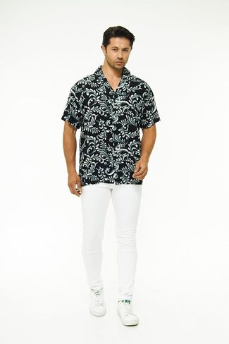 Men's Short Sleeve 100% Viscose Hawaiian Shirt Regular Fit Button Closed in Saudi Arabia