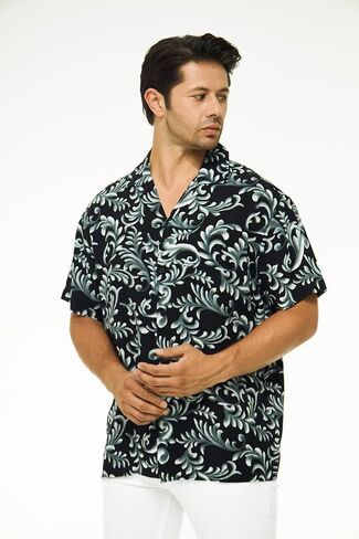 Men's Short Sleeve 100% Viscose Hawaiian Shirt Regular Fit Button Closed in Saudi Arabia