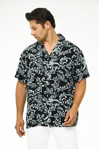 Men's Short Sleeve 100% Viscose Hawaiian Shirt Regular Fit Button Closed in Saudi Arabia
