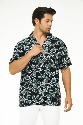 Men's Short Sleeve 100% Viscose Hawaiian Shirt Regular Fit Button Closed in Saudi Arabia