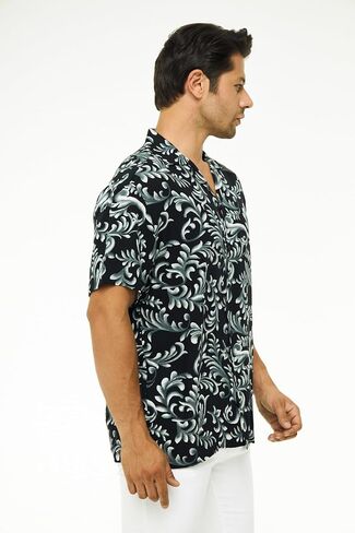 Men's Short Sleeve 100% Viscose Hawaiian Shirt Regular Fit Button Closed in Saudi Arabia