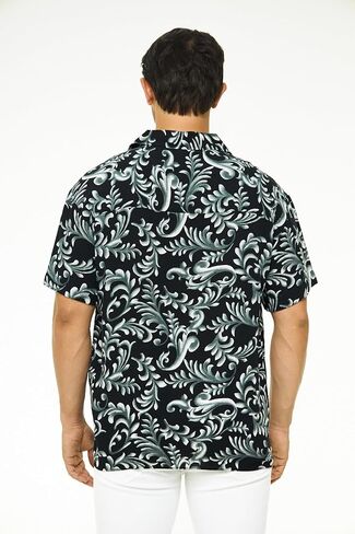 Men's Short Sleeve 100% Viscose Hawaiian Shirt Regular Fit Button Closed in Saudi Arabia