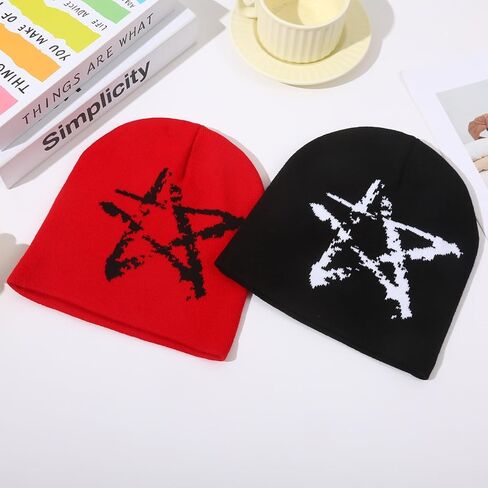Y2K Beanie Trendy Wool Acrylic Beanies for Women and Men Pentagram Design Winter Warm Skullies Outdoor Style in Kuwait