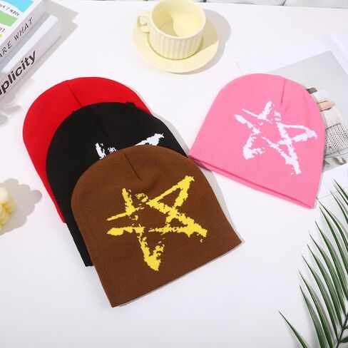 Y2K Beanie Trendy Wool Acrylic Beanies for Women and Men Pentagram Design Winter Warm Skullies Outdoor Style in Kuwait
