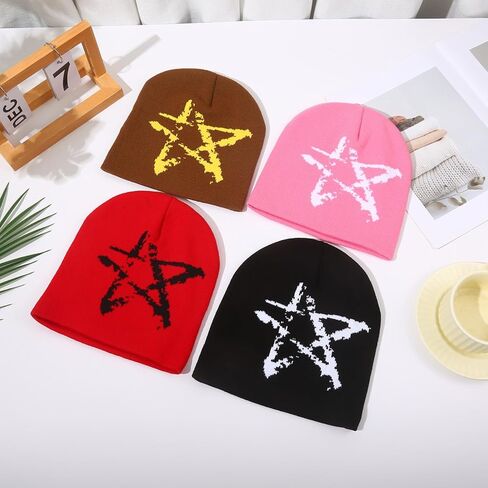 Y2K Beanie Trendy Wool Acrylic Beanies for Women and Men Pentagram Design Winter Warm Skullies Outdoor Style in Kuwait