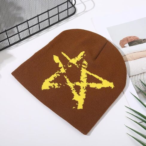 Y2K Beanie Trendy Wool Acrylic Beanies for Women and Men Pentagram Design Winter Warm Skullies Outdoor Style in Kuwait