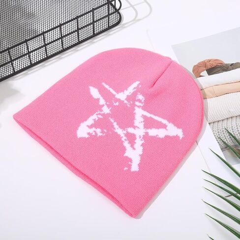 Y2K Beanie Trendy Wool Acrylic Beanies for Women and Men Pentagram Design Winter Warm Skullies Outdoor Style in Kuwait