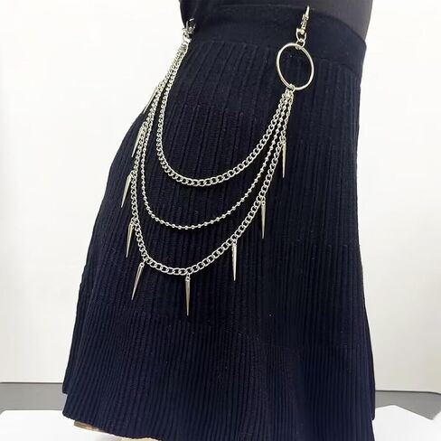 سلسلة السراويل ذات الطبقات الشريرة للرجال والنساء، سلسلة محفظة فضية على شكل قلب متقاطع بشرابة، سلسلة جيب الهيب هوب، محفظة سلسلة مفاتيح مجوهرات القوطي للرجال in Kuwait