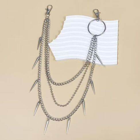 سلسلة السراويل ذات الطبقات الشريرة للرجال والنساء، سلسلة محفظة فضية على شكل قلب متقاطع بشرابة، سلسلة جيب الهيب هوب، محفظة سلسلة مفاتيح مجوهرات القوطي للرجال in Kuwait