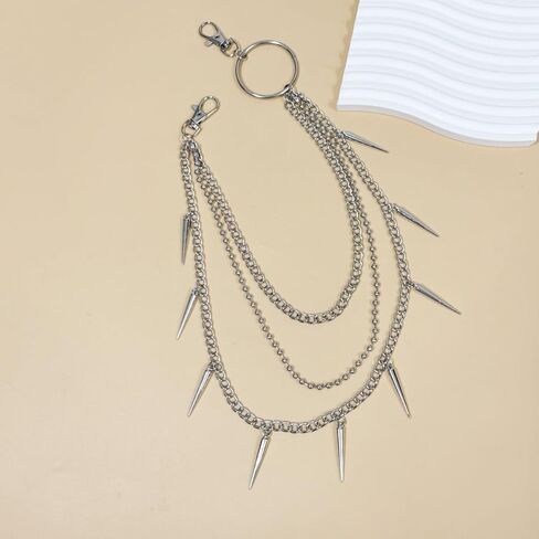 سلسلة السراويل ذات الطبقات الشريرة للرجال والنساء، سلسلة محفظة فضية على شكل قلب متقاطع بشرابة، سلسلة جيب الهيب هوب، محفظة سلسلة مفاتيح مجوهرات القوطي للرجال in Kuwait