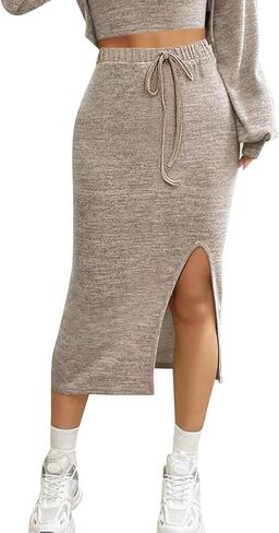 Avanova المرأة الجانب الشق الرباط البلوز Bodycon تنورة عالية الخصر تنورة متوسطة الطول in Kuwait