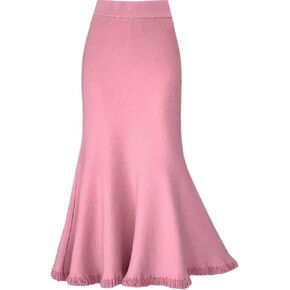 Women's Knit Maxi Pencil Bodycon Fishtail Skirts, High Waist Elastic Long Fringe Wrap Skirt for Fall Winter 2024