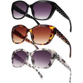 LADEESSE 3 Pack Bifocal Sunglasses For Women Stylish Reading Sunglasses UV400 Prescription Sunglasses with Readers Built in