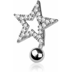 Pierced Owl 14GA 316L Stainless Steel CZ Crystal Star Reverse Belly Button Ring