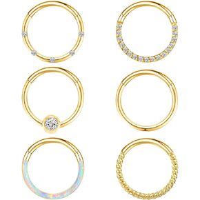 6Pcs Septum Rings 18G Surgical Steel Hoops Nose Rings for Women CZ Opal Clicker Cartilage Earrings Lip Helix Septum Piercing Jewelry 8mm in Saudi Arabia