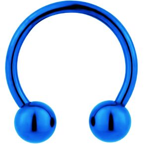 Forbidden Body Jewelry 16g 10mm 316L Surgical Steel IP Plated Blue Horseshoe Ring with 4 mm Balls