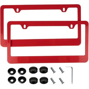 Fashion US Universal Matte Red License Plate Frames,Premium Stainless Steel License Plate Holder,Weather Proof License Plate Cover for Women(2 Frames,Matte Red)