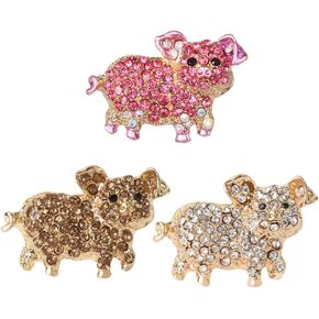 3Pcs Exquisite Pig Alloy Brooch Inlaid Shiny Rhinestone Bling Bling Animal Theme Clothes Bags Backpacks Badge Accessories
