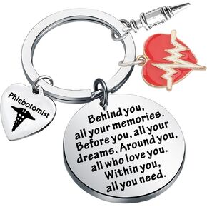 FEELMEM Phlebotomist Keychain Phlebotomy Technician Gift Behind You All Your Memories Medical Lab Tech Gift
