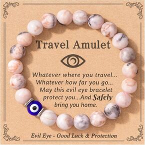 Travel Gifts for Women, Protection Evil Eye Bracelet Travel Amulet for Travelers with Quote Card