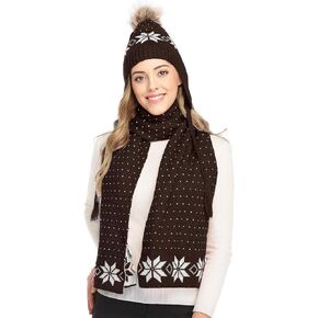 Bienvenu Women Lady Winter Warm Knitted Snowflake Hat Gloves and Scarf Winter Set
