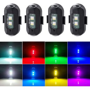 LECART 4Pcs LED Aircraft Strobe Lights Rechargeable Mini Led Light 8 Colors Magnetic Led Anti Collision Strobe Light Motorcycle Night Riding Flashing Light for Car/E-Bike/Drone/RC Boat/Bicycle