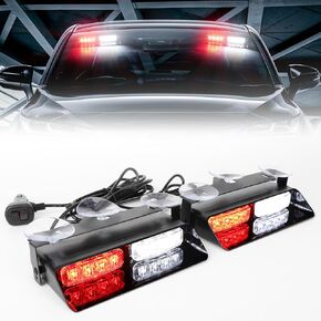 Red White Traffic Advisor w/Suction Cups, 2x7.2 Inch 12V Windshield Dash Light Interior Front/Rear Windshield Strobe Warning light for Volunteer Firefighter Vehicles Plow Trucks
